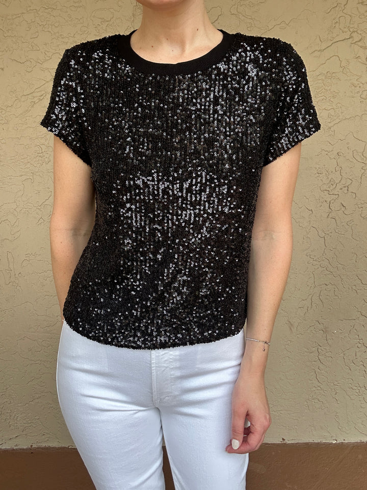Elliott Lauren Sequin Knit Top in Black