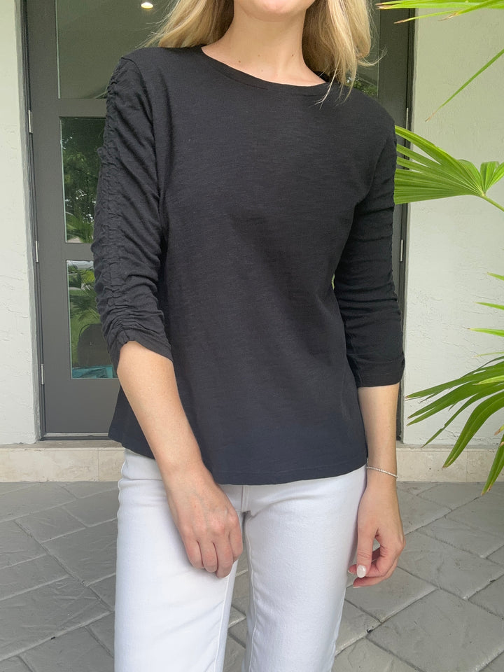 Elliott Lauren Ruched 3/4 Sleeve Tee - Black