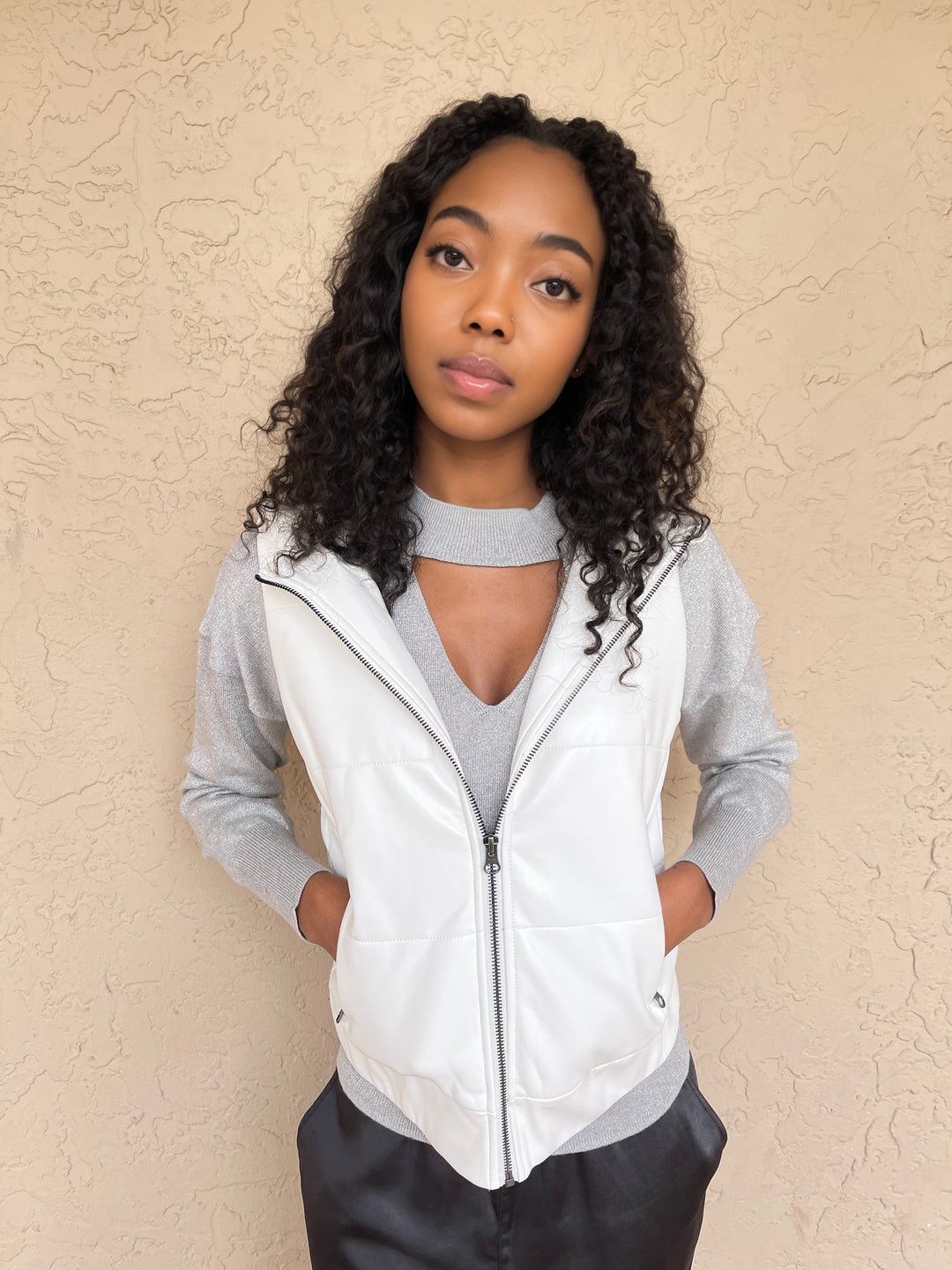 J society Vegan Leather Vest - White