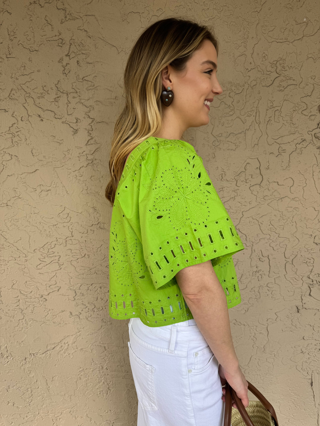 Rails Green Laine Top With Wide Short Sleeves