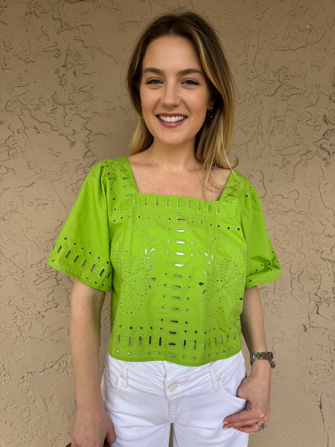 Rails Laine Top With Wide Short Sleeves in Green