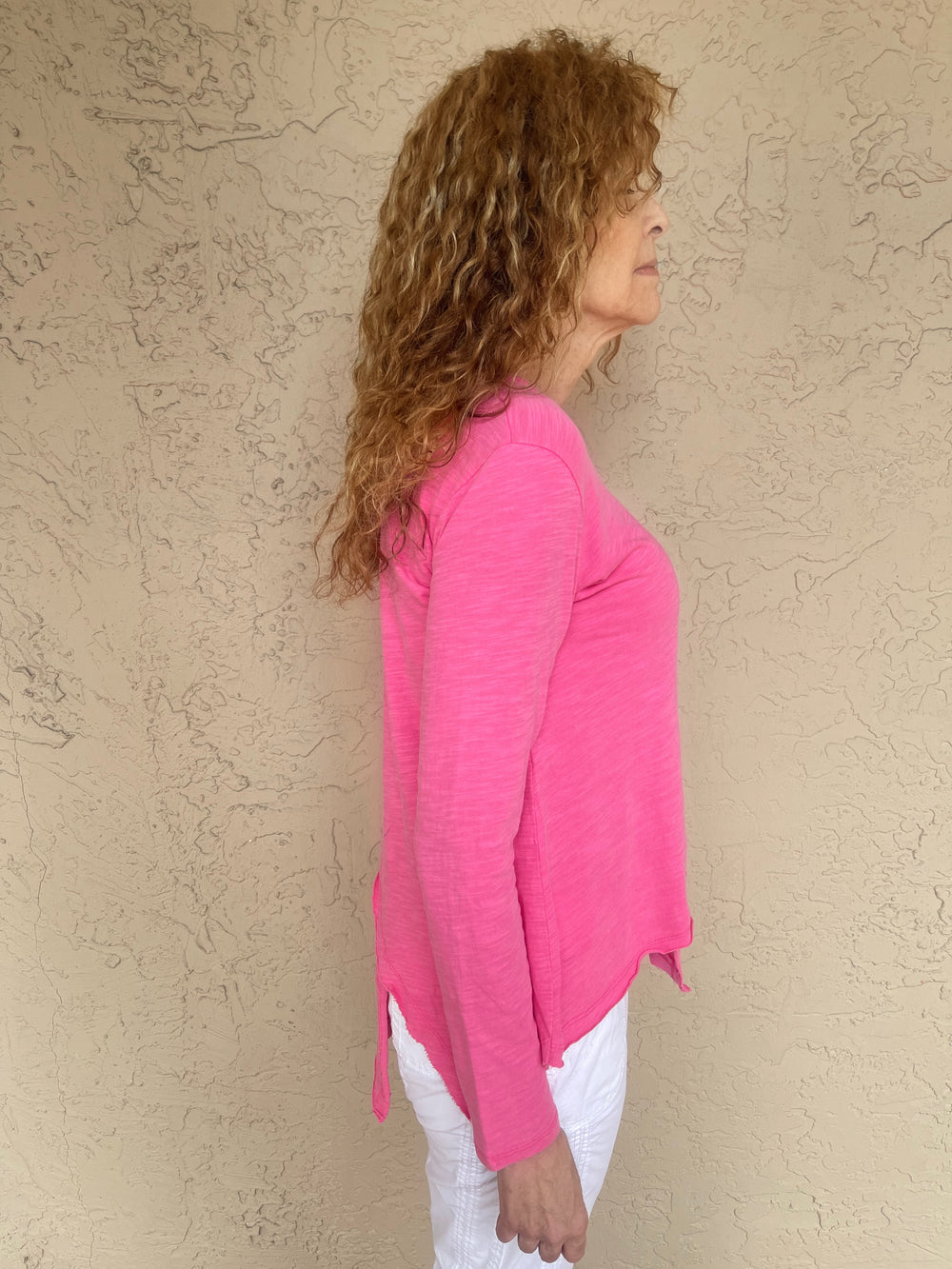 Barbara Katz Casual Asymmetrical Crew Neck T-Shirt - Pink