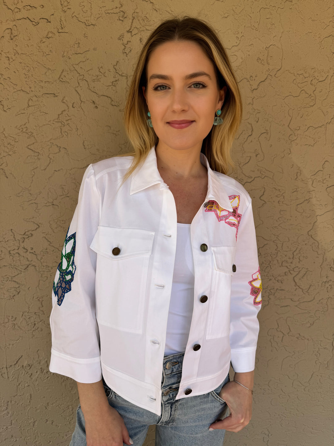Tricot Chic Crop Embroidered Jacket in White