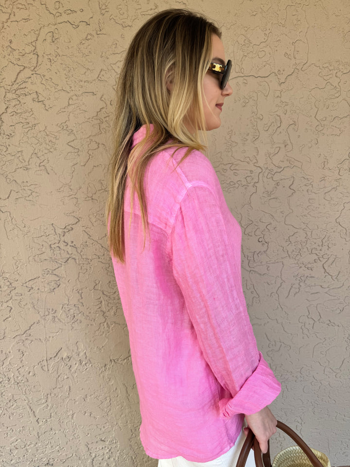 Haris Cotton Linen Gauze Long Sleeve Shirt - Hydrangea Pink