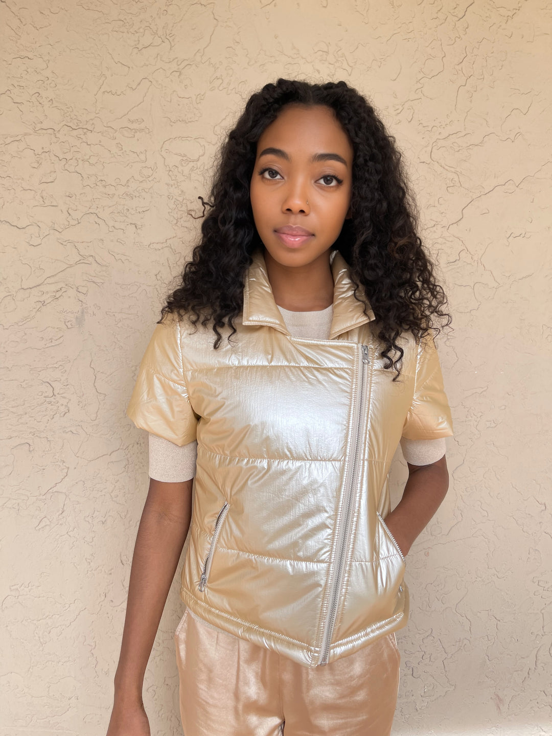 J Society Short Sleeve Metallic Jacket - Champagne