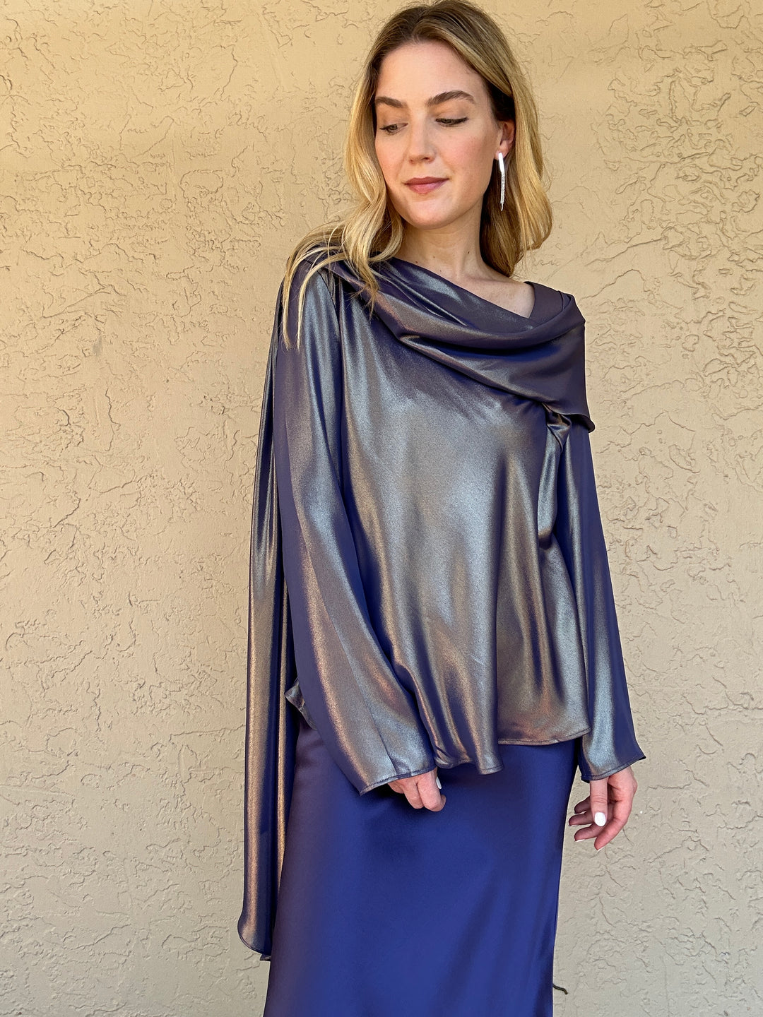 Diomi Crepe Drape Top - Midnight Silver