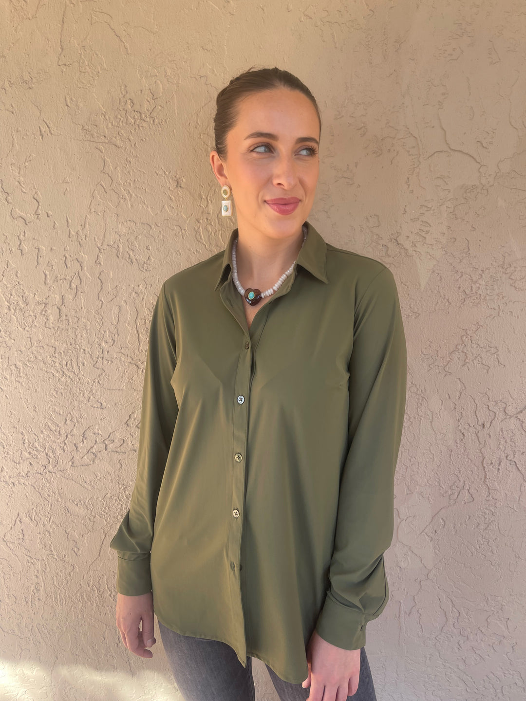 Button Down Collared Shirt - Olive