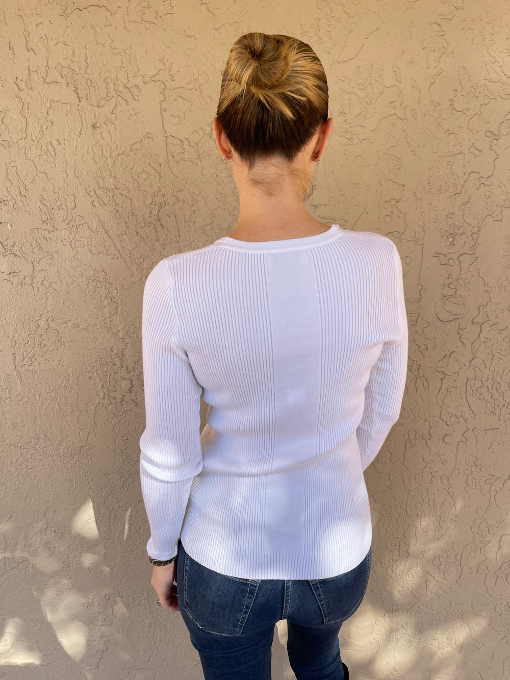 V-Neck Rib Sweater - White