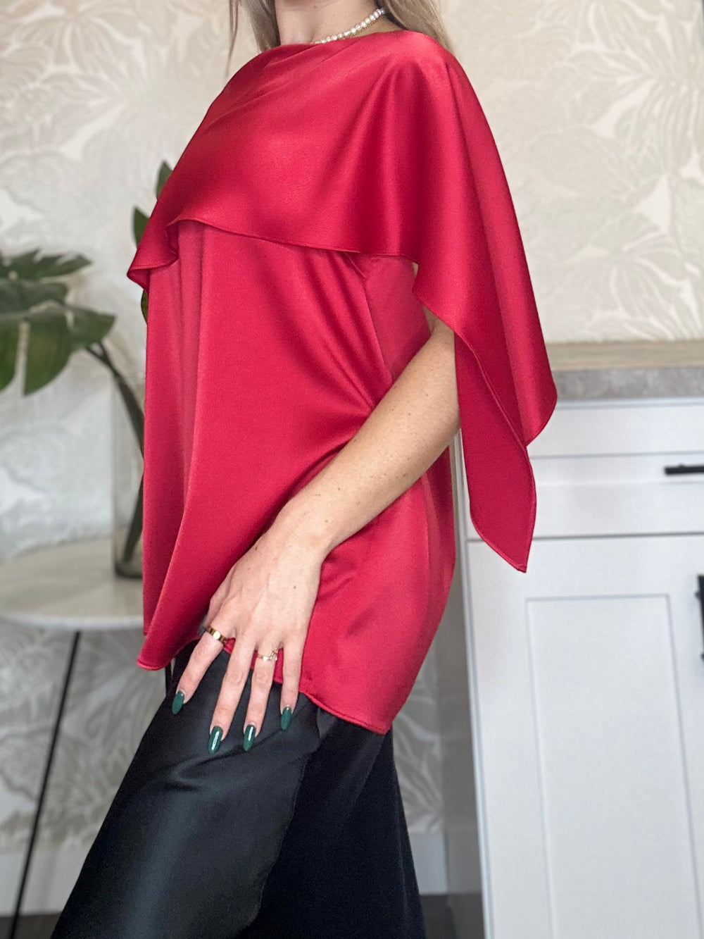 Satin Caplet Top - Red