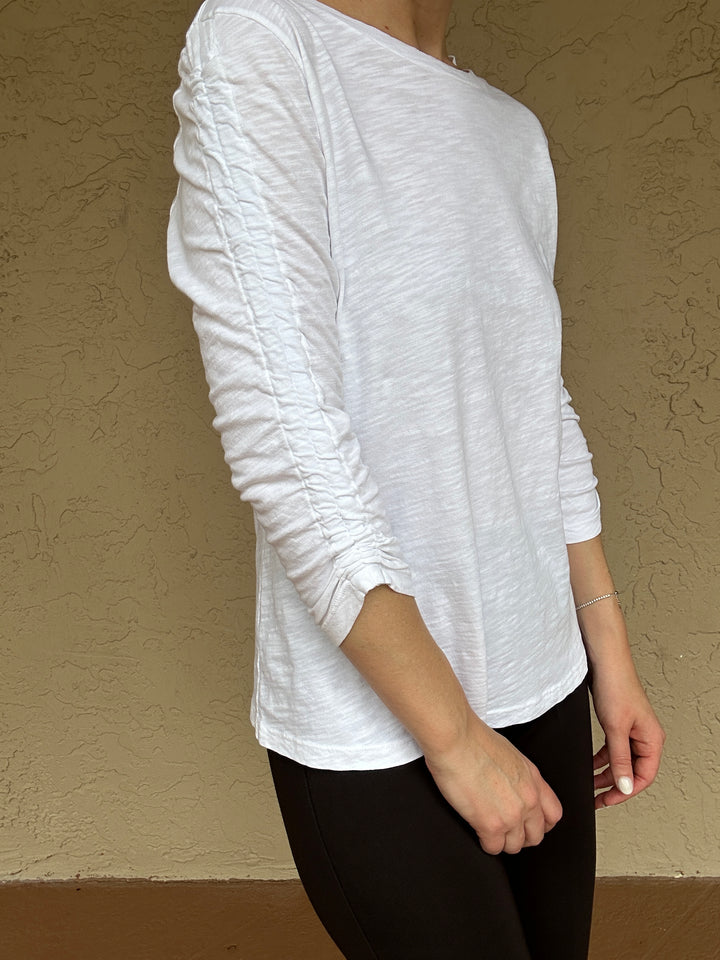 Elliott Lauren Ruched 3/4 Sleeve Tee in White