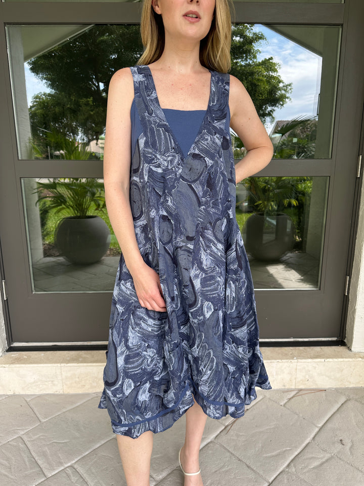 Lands Down Under Linen Wave Print Dress