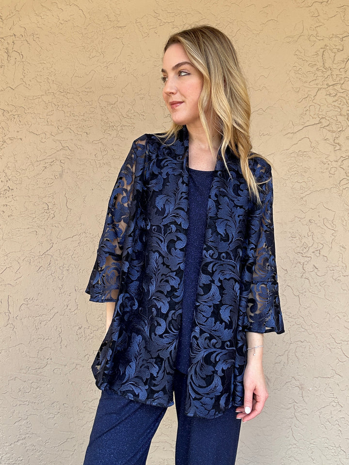 Caroline Rose Soiree Lace Bella Cardigan - Navy