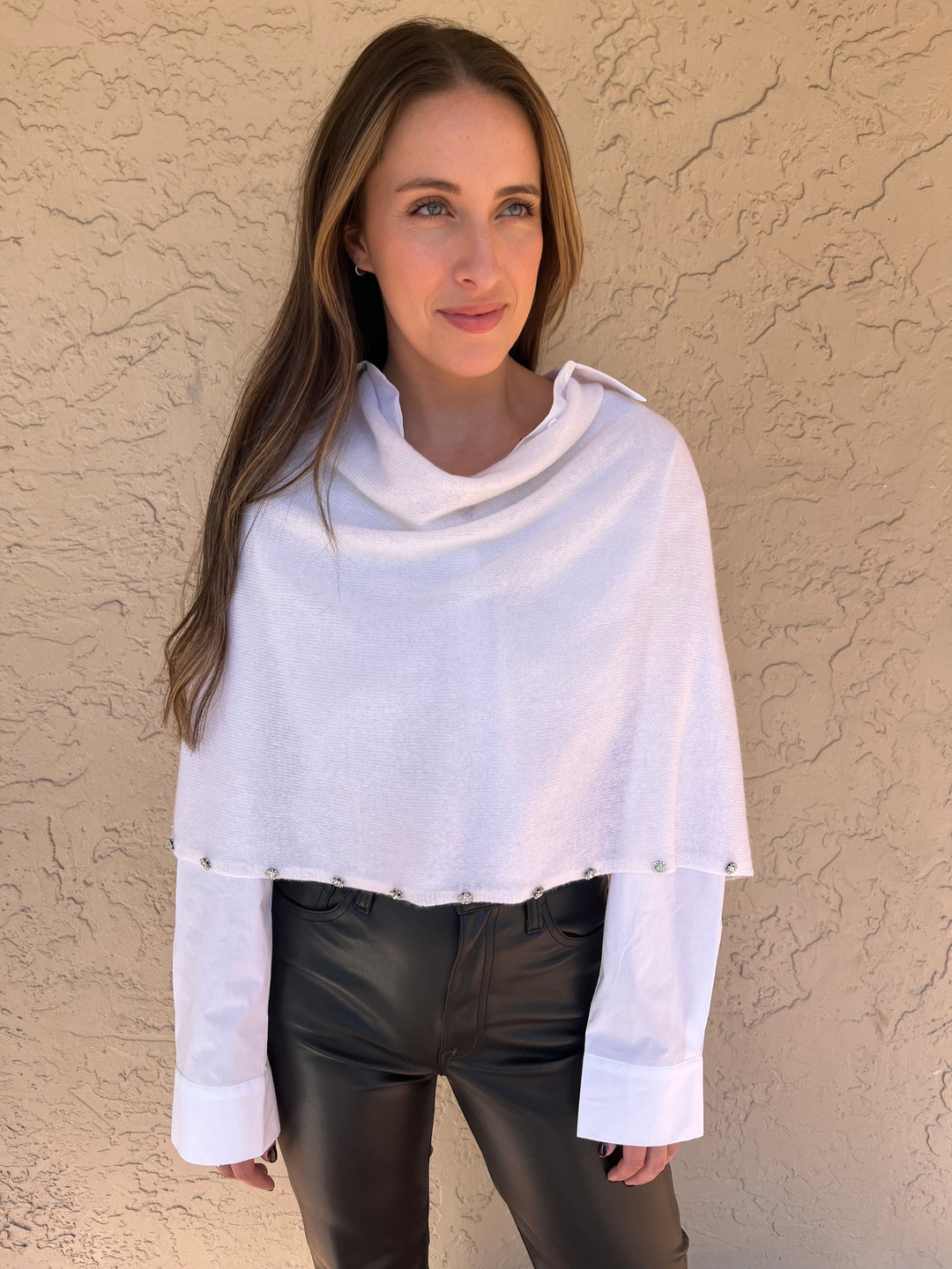 Stone Trim Ruana - White