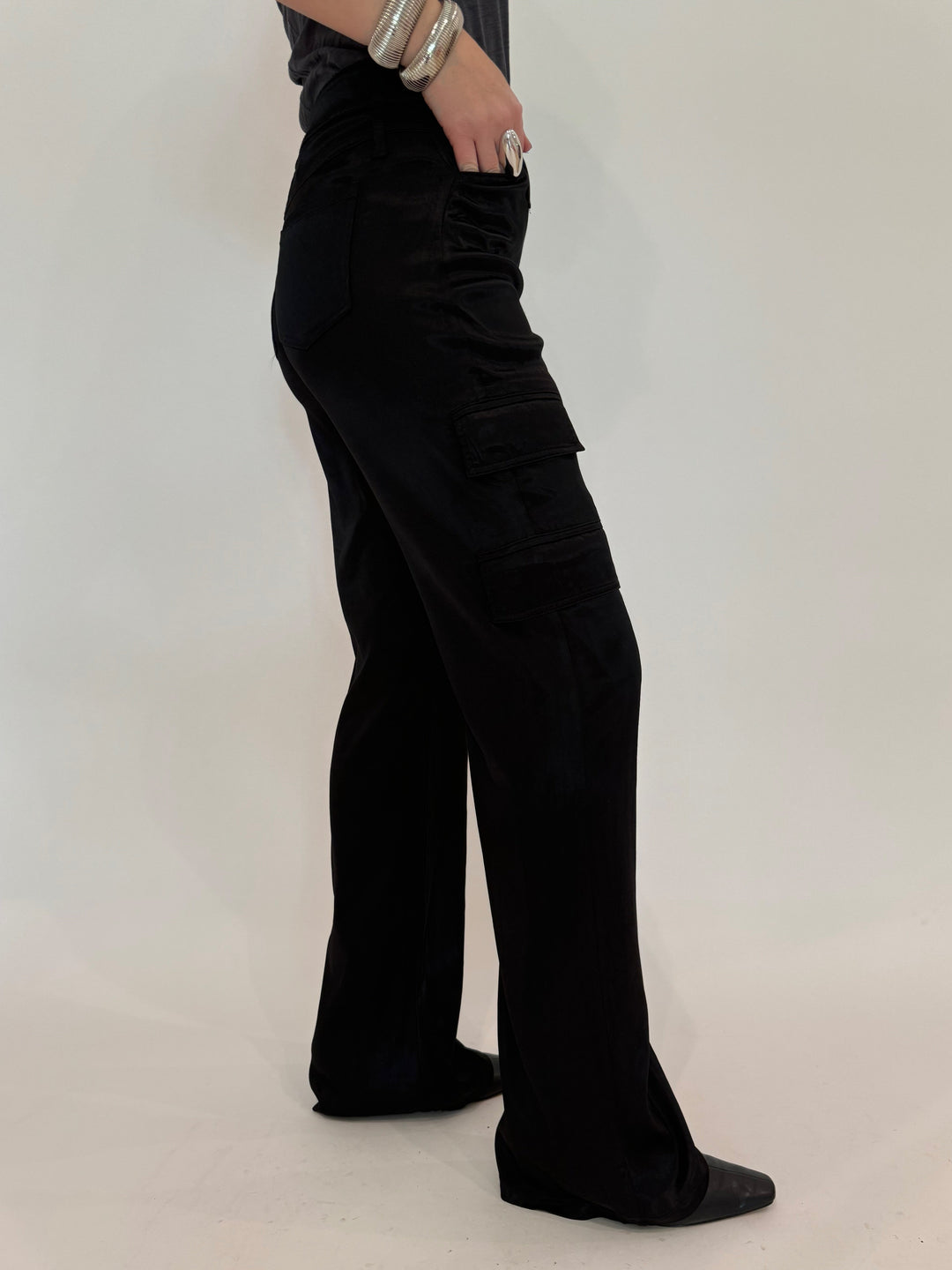 Marrakech Zendaya Silky Cargo Pants in Black available at Barbara Katz