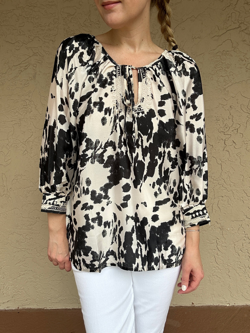 Black and ivory print blouse