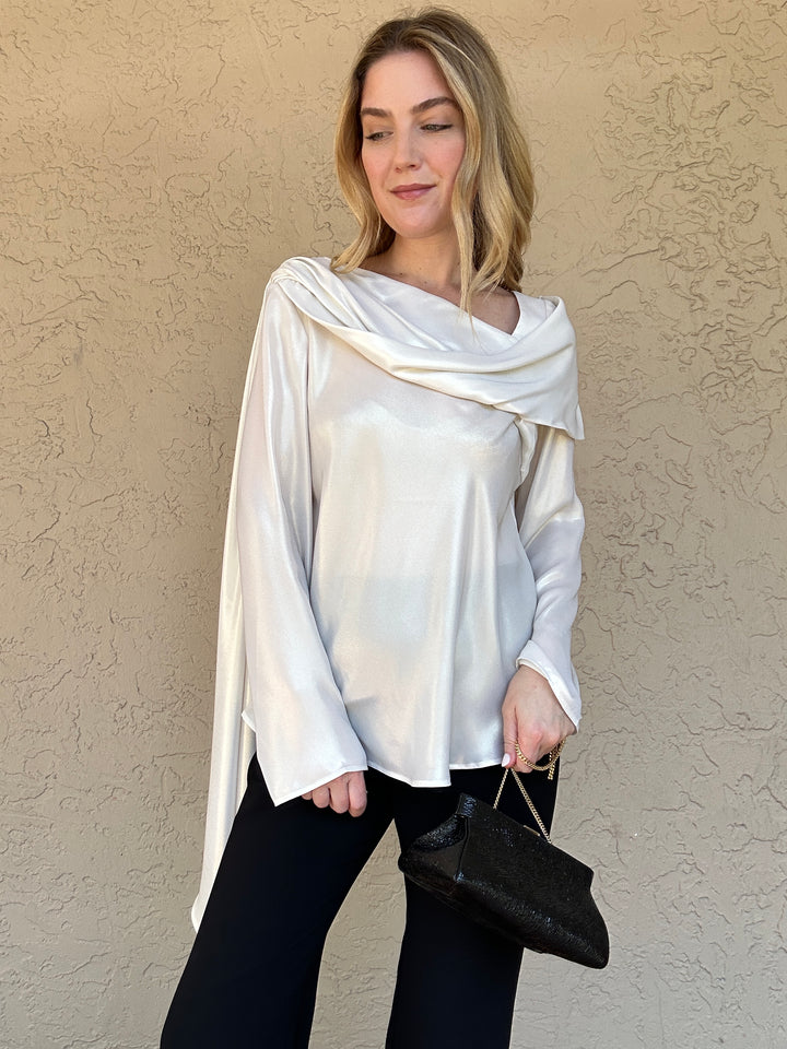 Diomi Crepe Drape Top - White/Gold