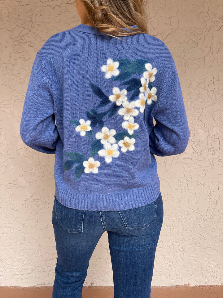 Saccharine Embroidered Cardigan - Worn Denim