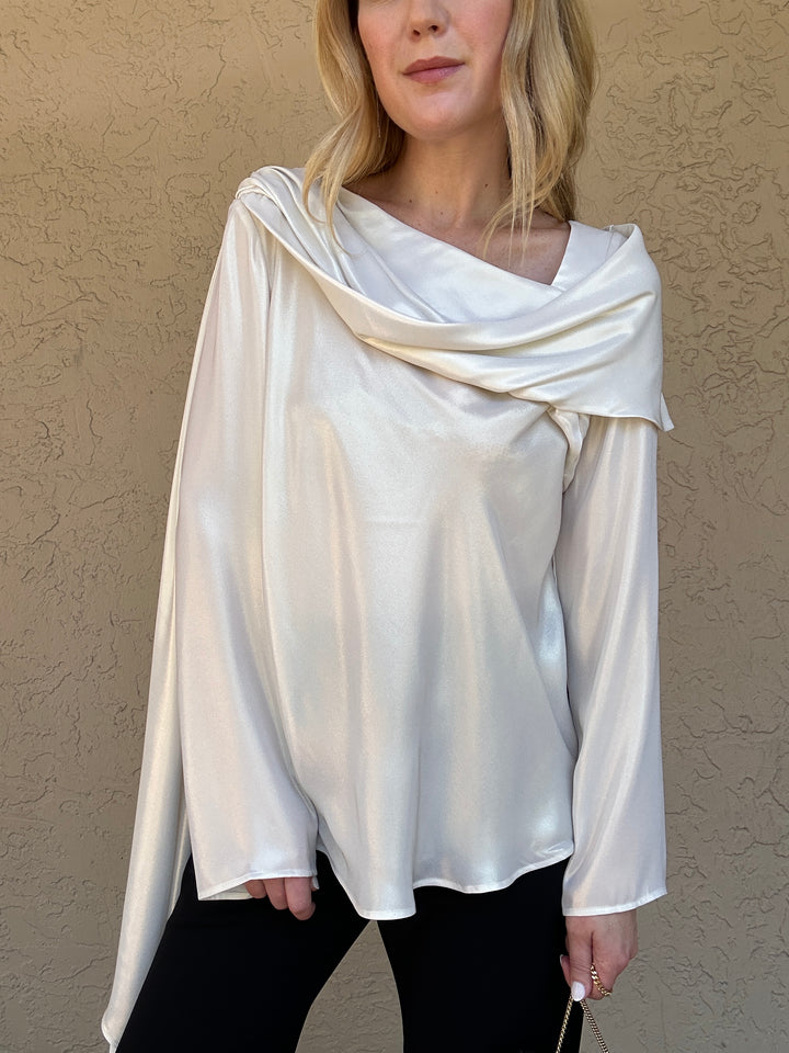 Diomi Crepe Drape Top - White/Gold