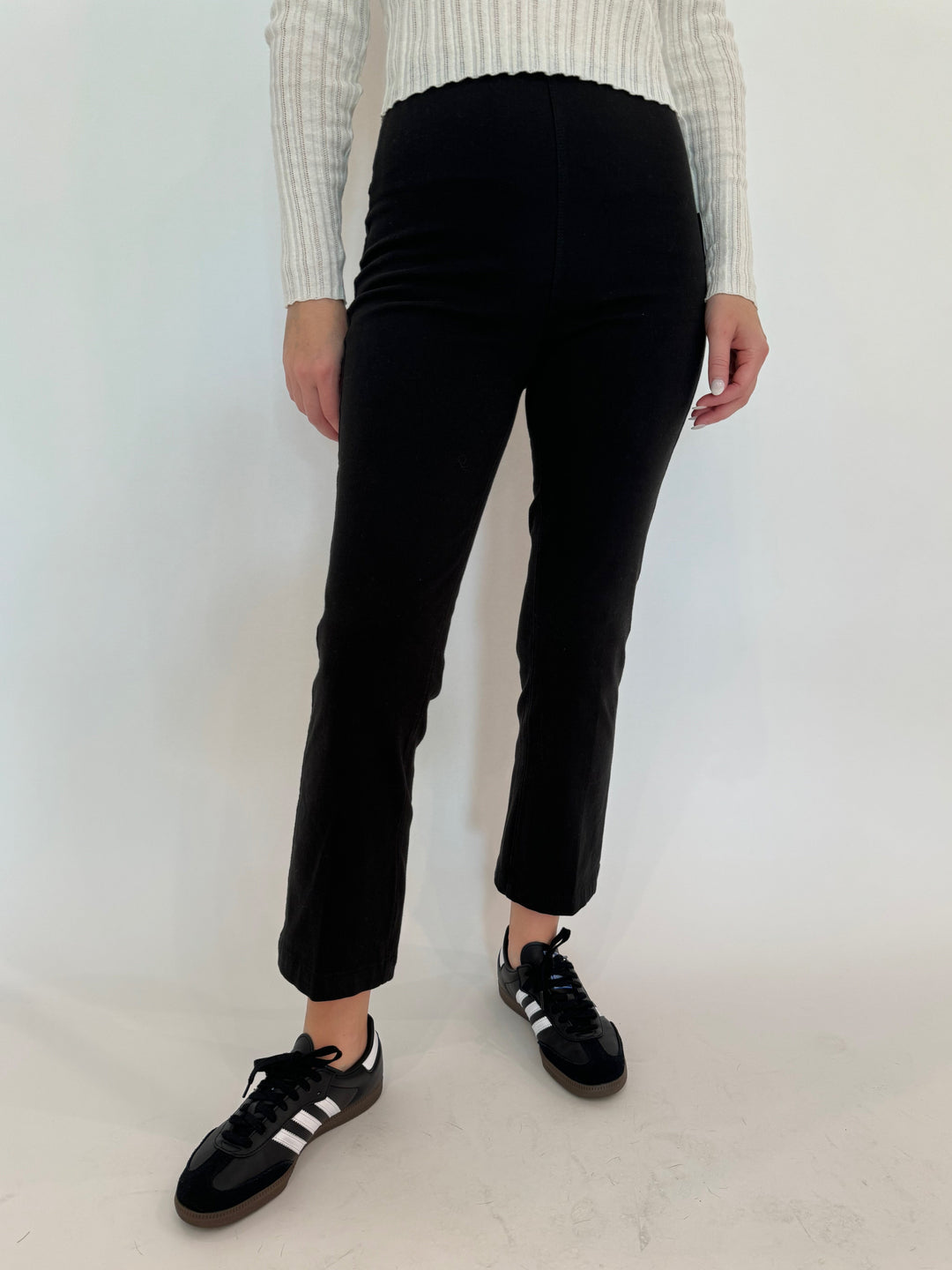 Lysse Ankle Denim Baby Bootcut Pants in Black available at Barbara Katz