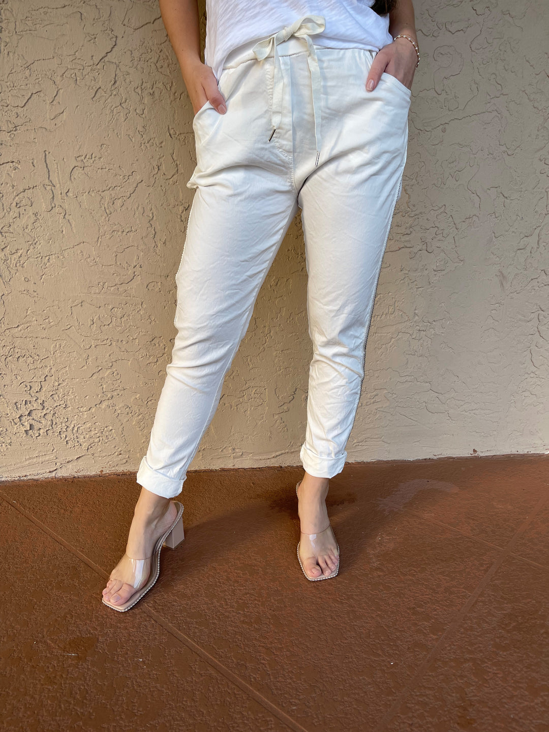Gigi Moda Studded Jogger - White