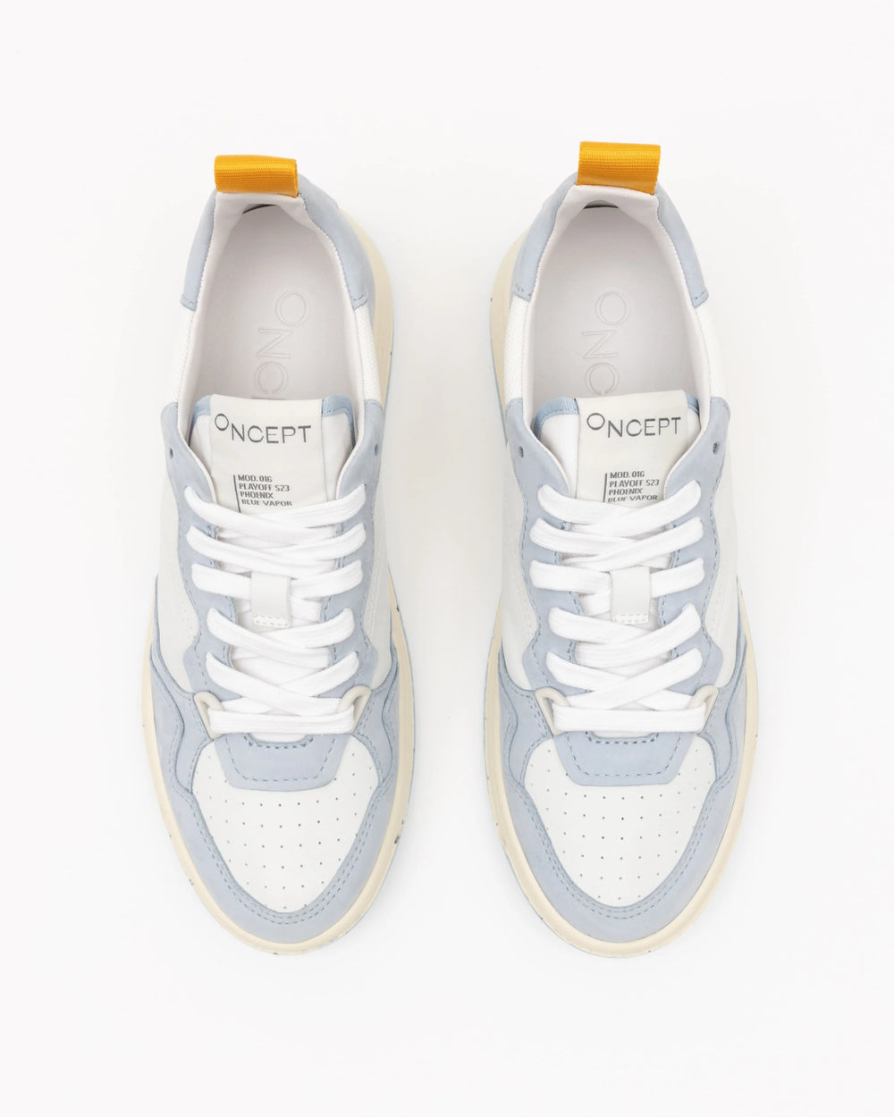 Oncept - Phoenix in Blue Vapor features a luxe colorway, organic cotton laces, butter leather and re-speckled soles. A modern mix on old school '90's style. 