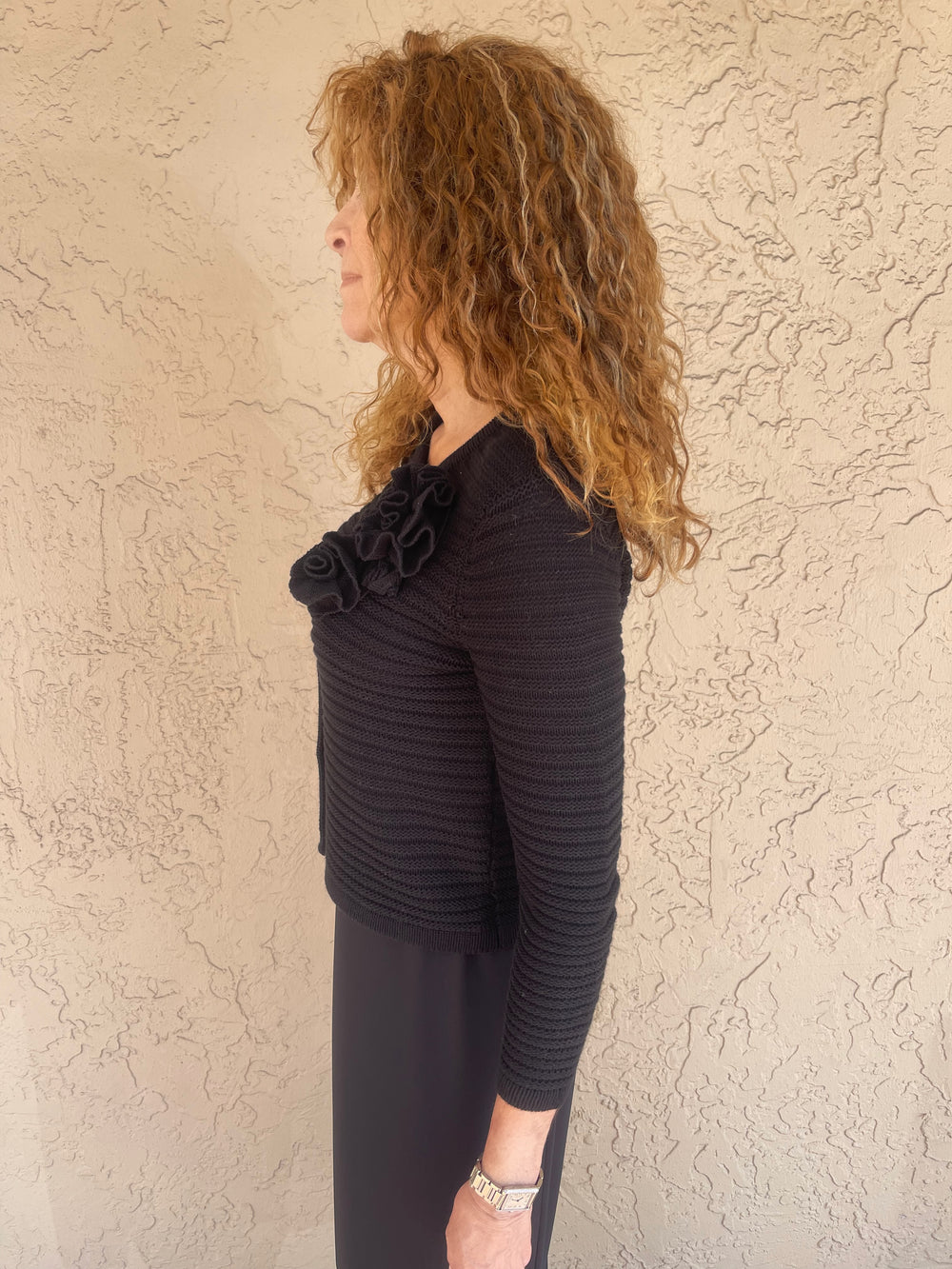 Barbara Katz Sweater Rosette Cardigan - Black