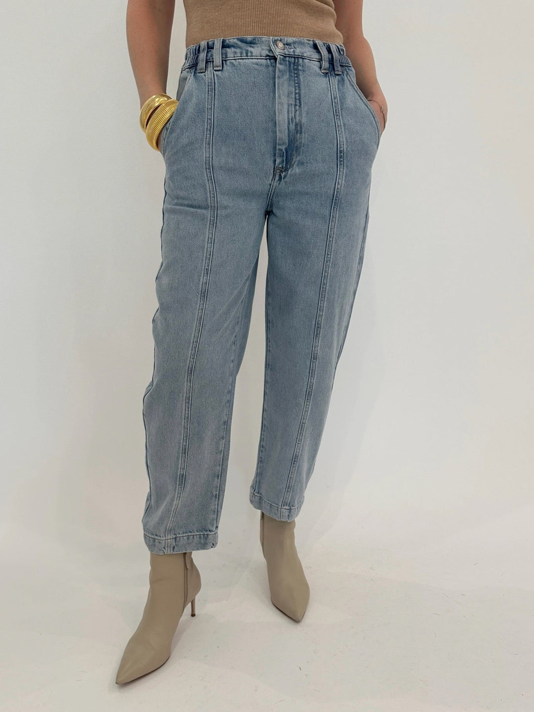 Pistola Court Mid Rise Relaxed Straight Denim Pants in Jardin