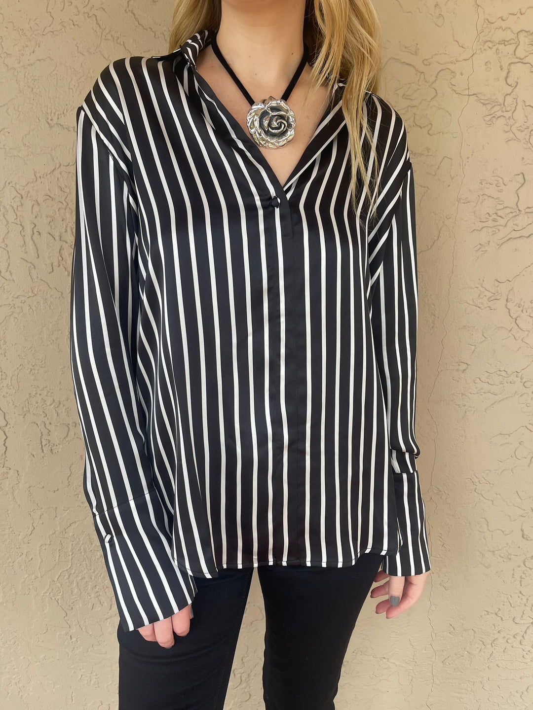 Catherine Gee Daria Silk Shirt - Black/White Stripe