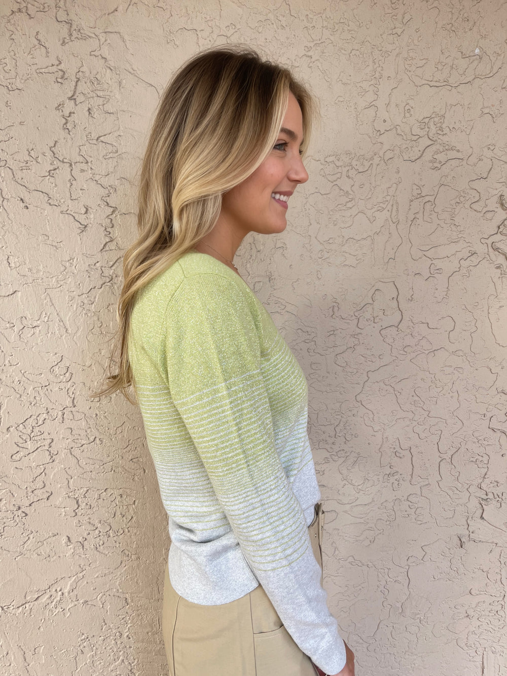 Dazzle Ombre VNeck Sweater - Green/Light Grey