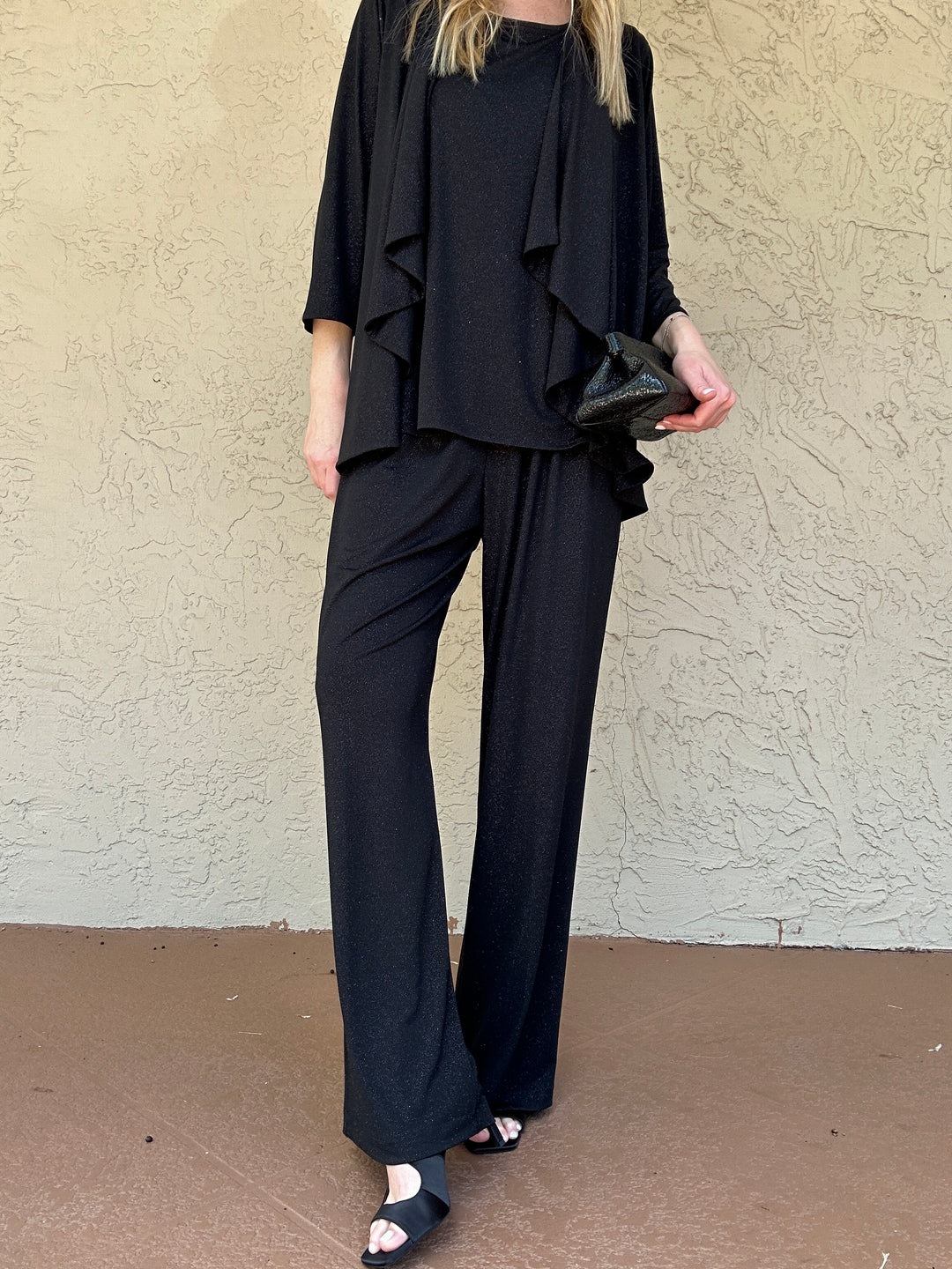 Caroline Rose Sparkle Knit Straight Pant - Black