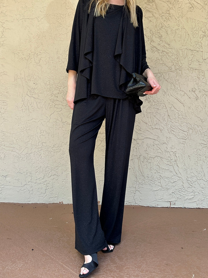 Caroline Rose Sparkle Knit Straight Pant - Black