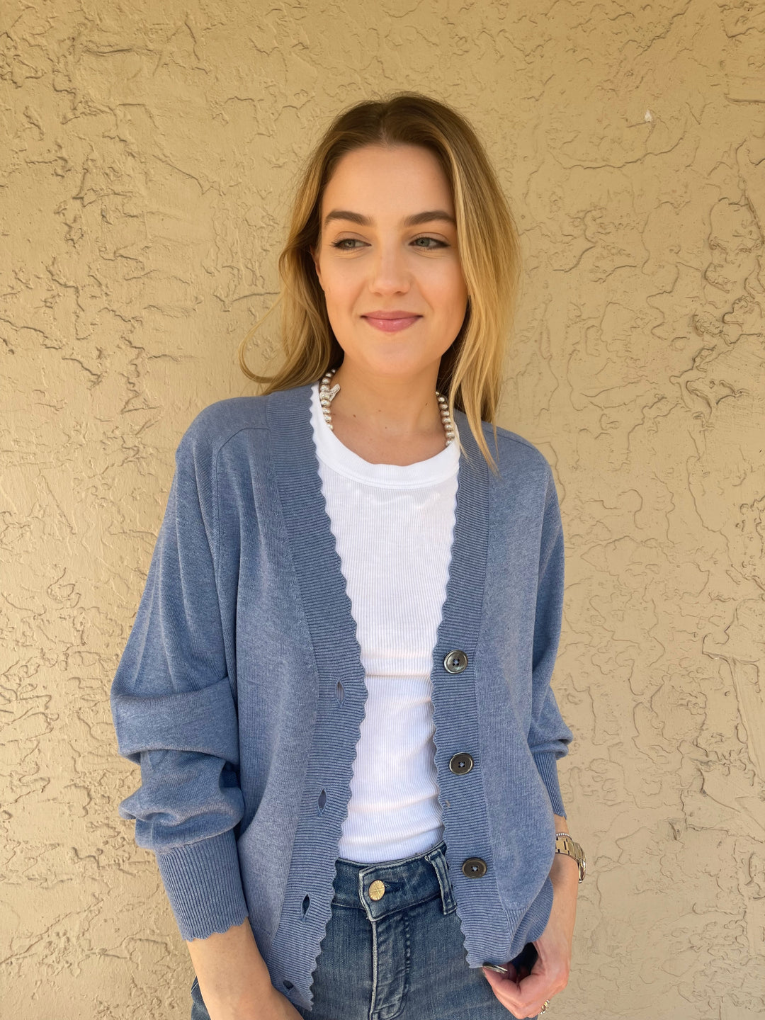 Repeat Scallap Cardigan - Denim