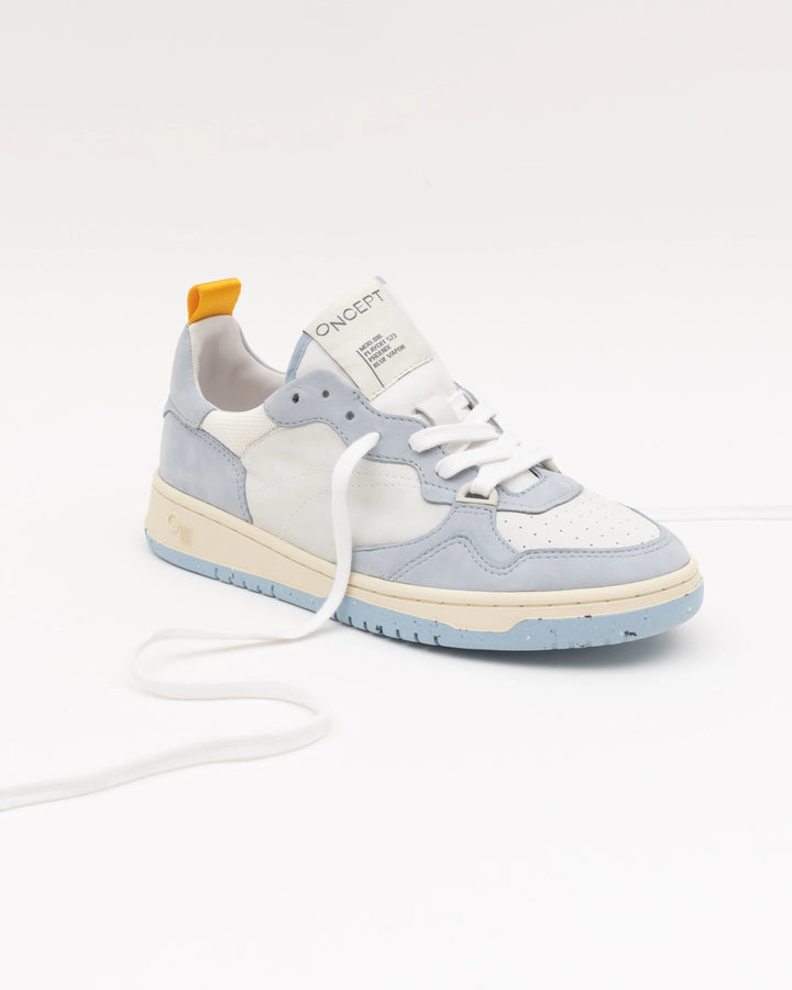 Oncept - Phoenix in Blue Vapor features a luxe colorway, organic cotton laces, butter leather and re-speckled soles. A modern mix on old school '90's style. 