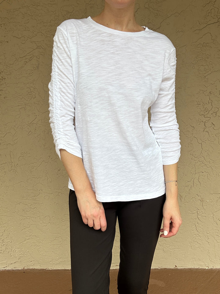 Elliott Lauren Ruched 3/4 Sleeve Tee in White