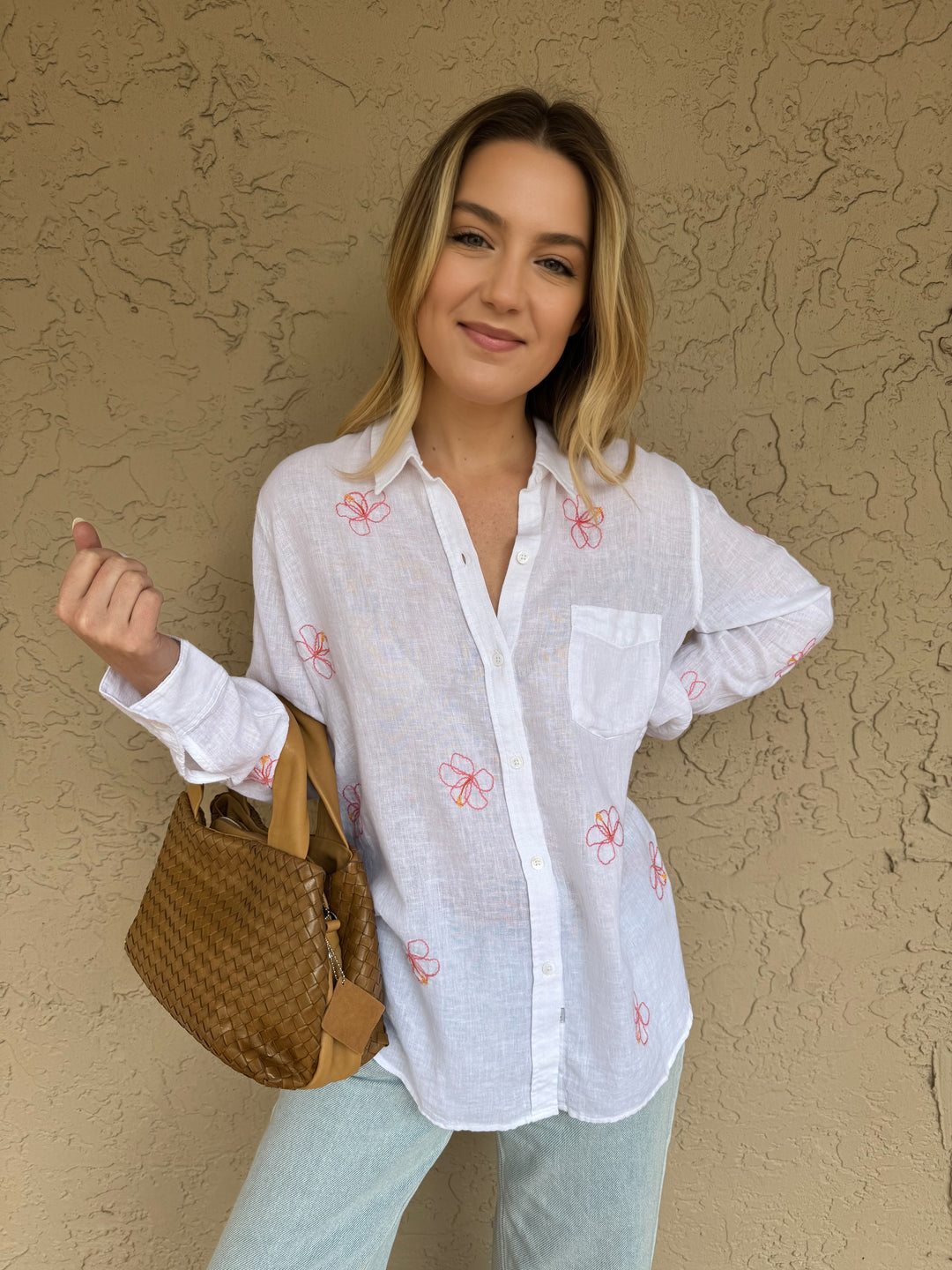 Rails Charli Button Down Shirt - Hibiscus Embroidery