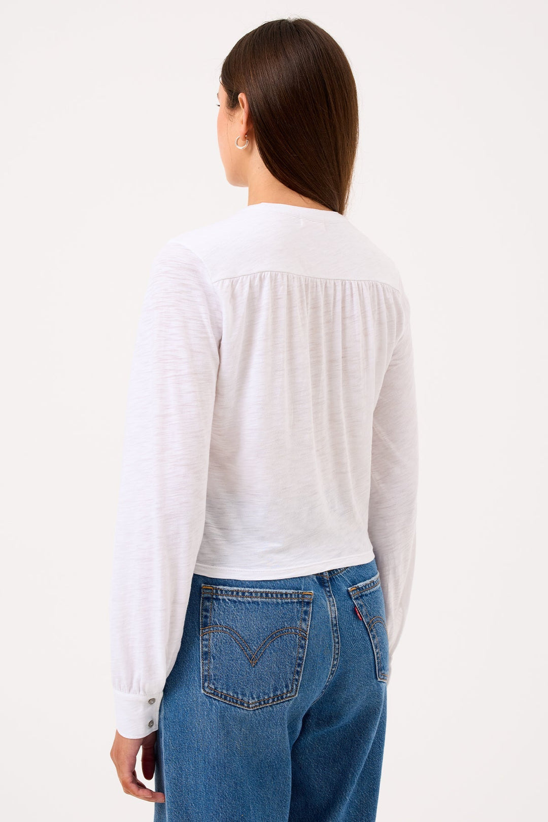 Goldie Julia Long Sleeve Crop Shirt in White available at Barbara Katz