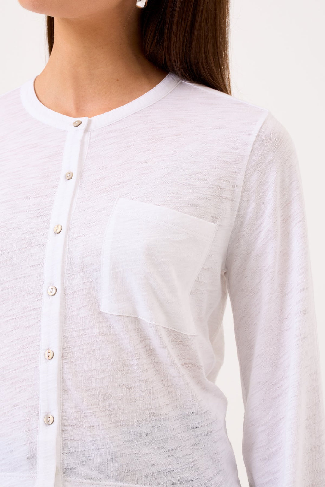 Goldie Julia Long Sleeve Crop Shirt in White available at Barbara Katz