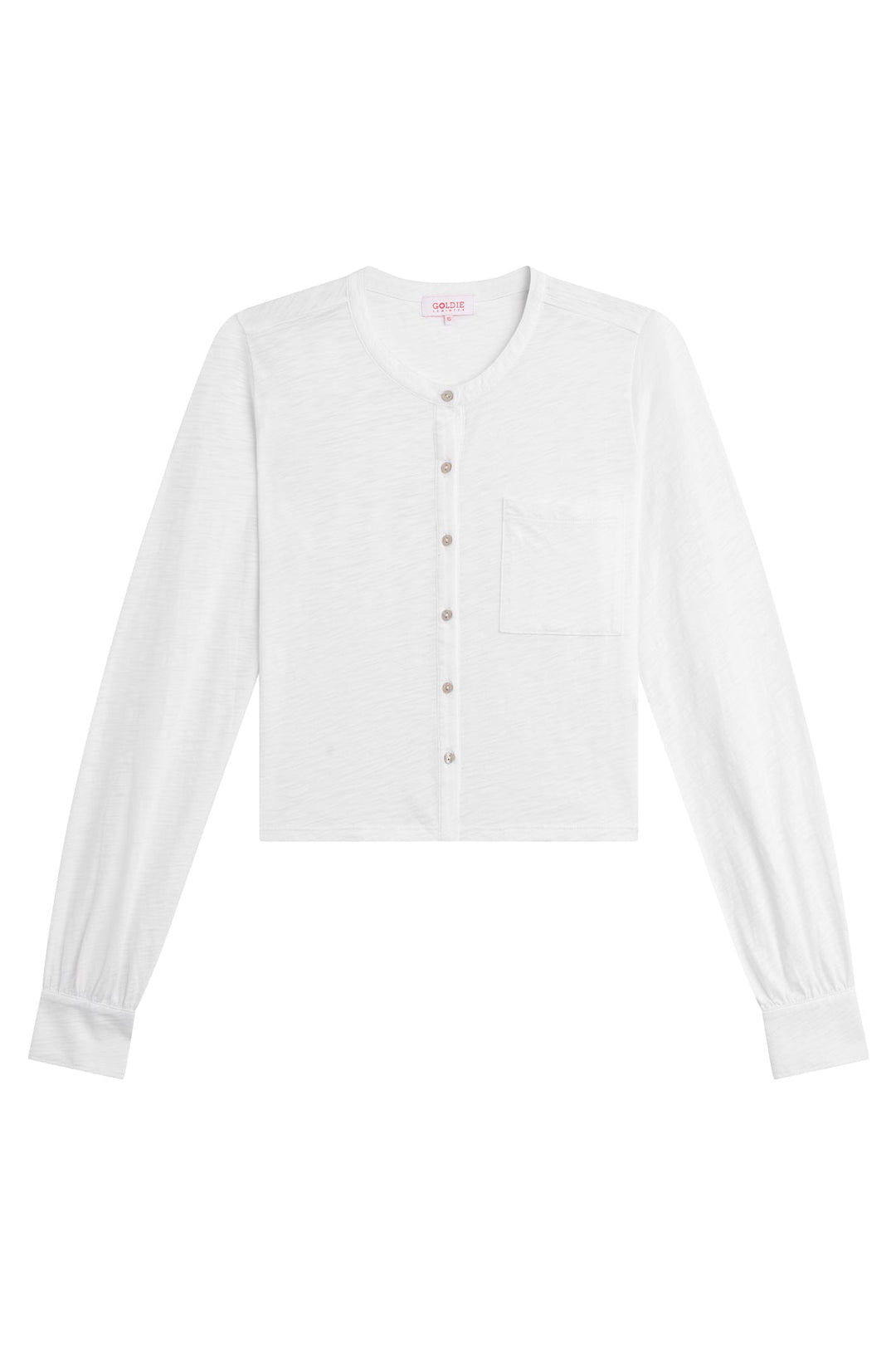 Goldie Julia Long Sleeve Crop Shirt in White available at Barbara Katz