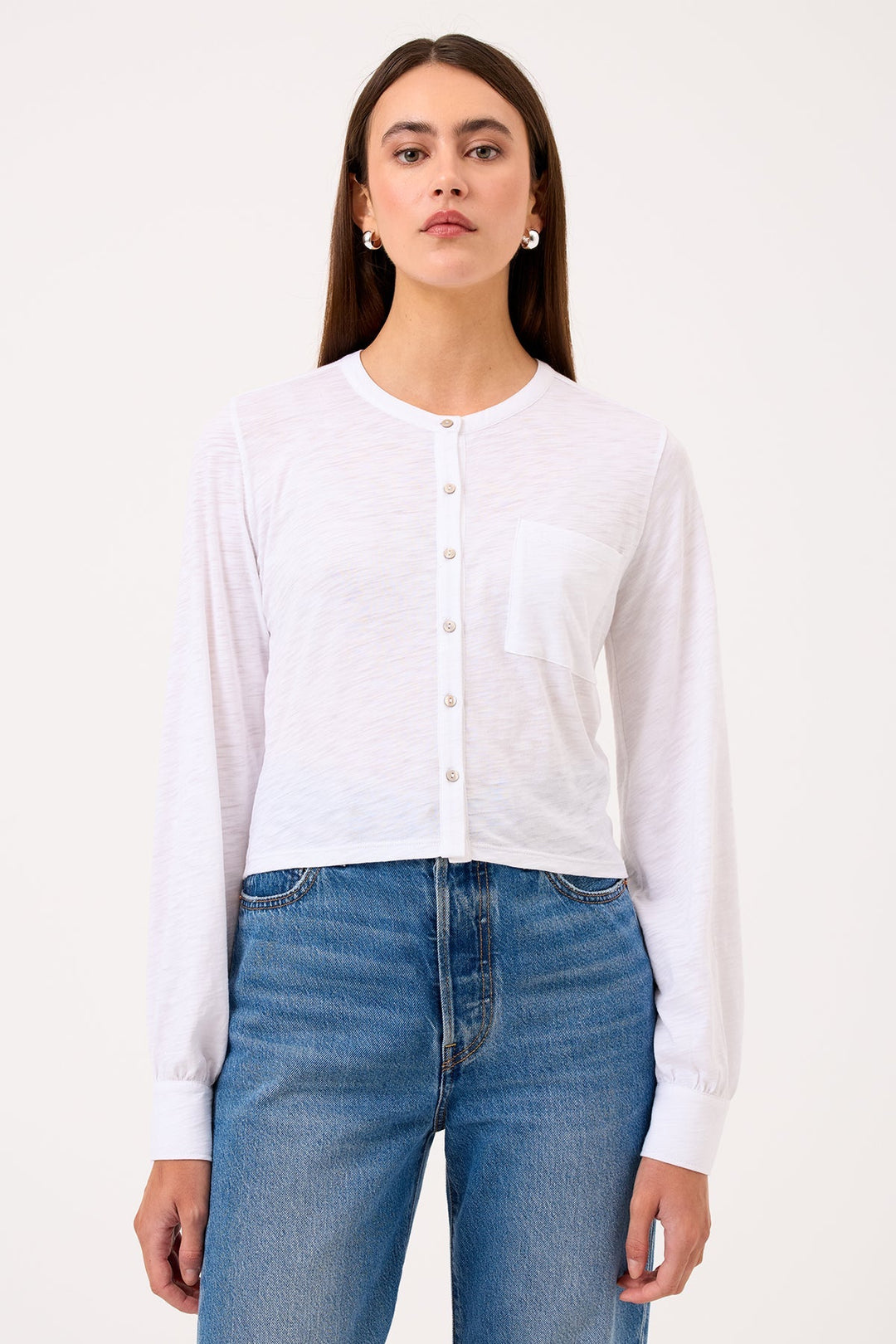 Goldie Julia Long Sleeve Crop Shirt in White available at Barbara Katz