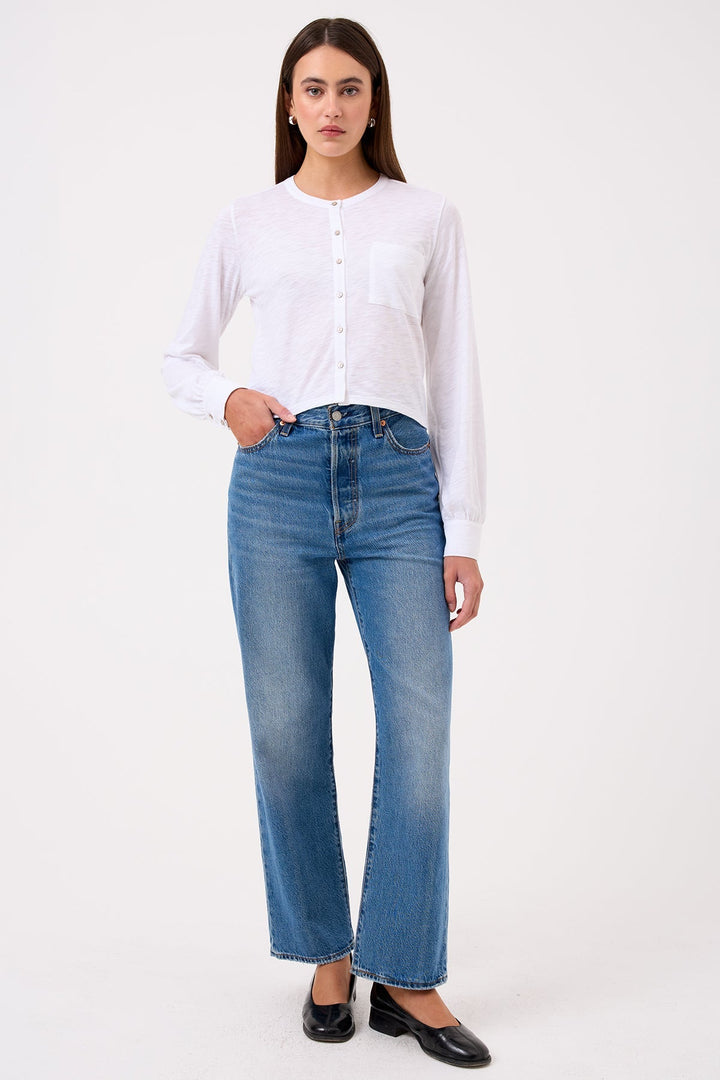 Goldie Julia Long Sleeve Crop Shirt in White available at Barbara Katz