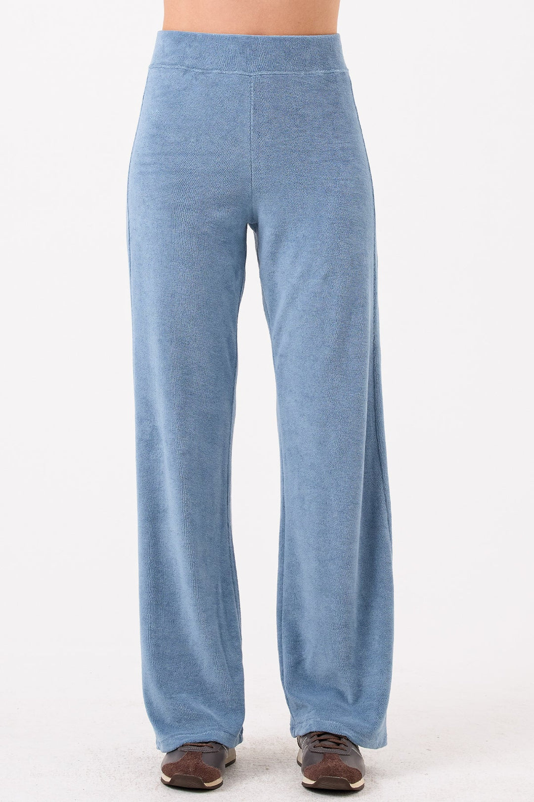 Goldie Life of Luxury Terry Flare Pants in Faded Denim available at Barbara Katz