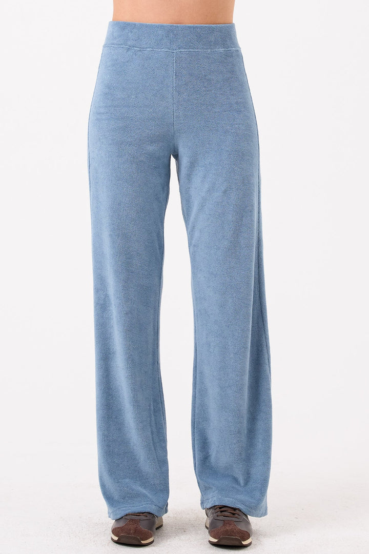 Goldie Life of Luxury Terry Flare Pants in Faded Denim available at Barbara Katz