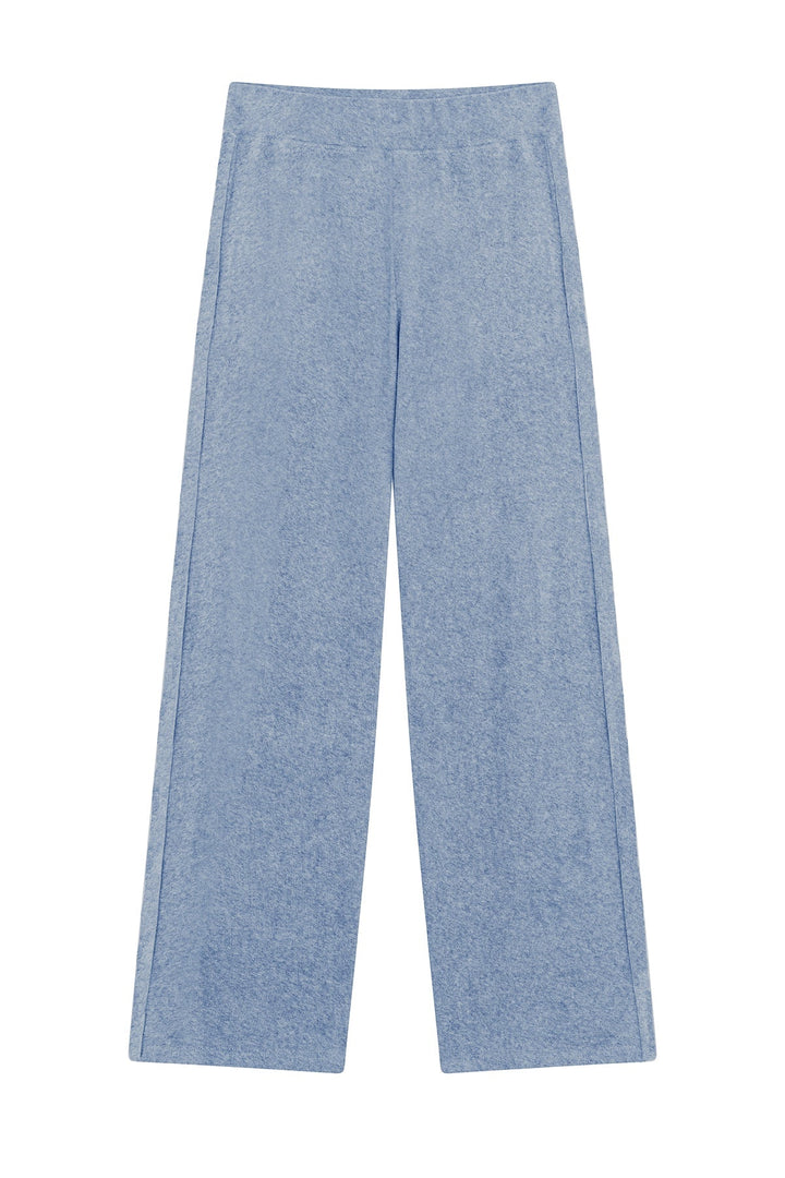 Goldie Life of Luxury Terry Flare Pants in Faded Denim available at Barbara Katz