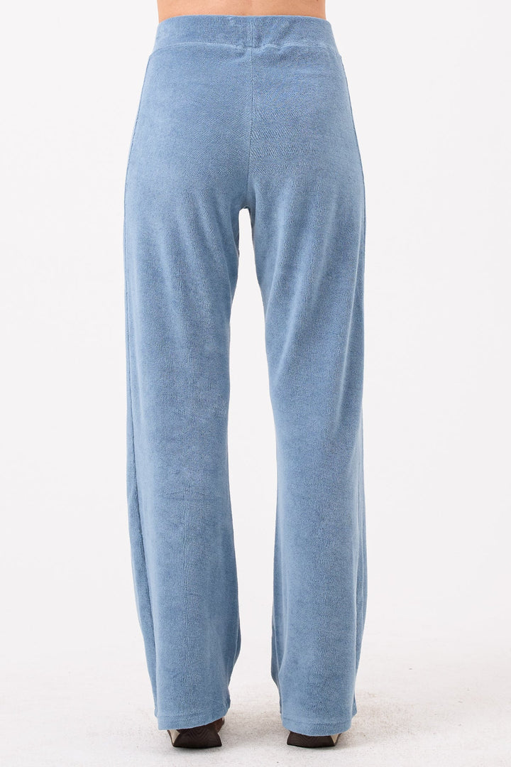 Goldie Life of Luxury Terry Flare Pants in Faded Denim available at Barbara Katz