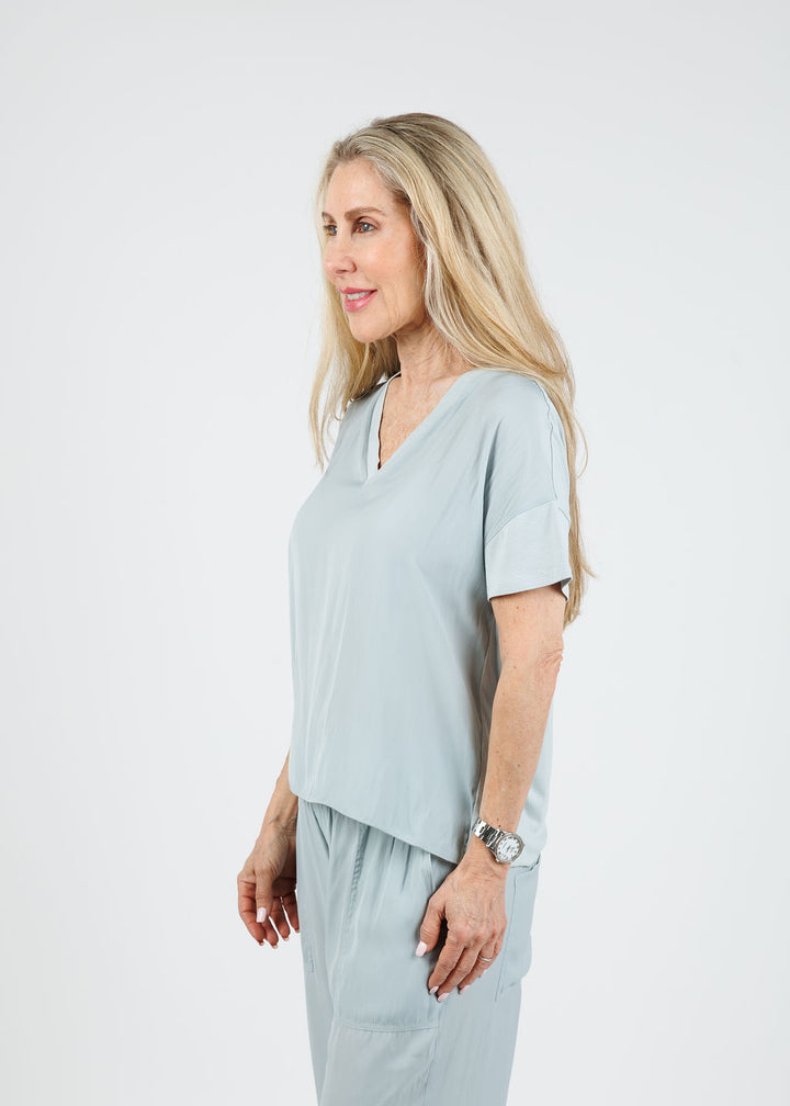 Lola & Sophie Grace V-Neck Hybrid Tee in Mineral available at Barbara Katz