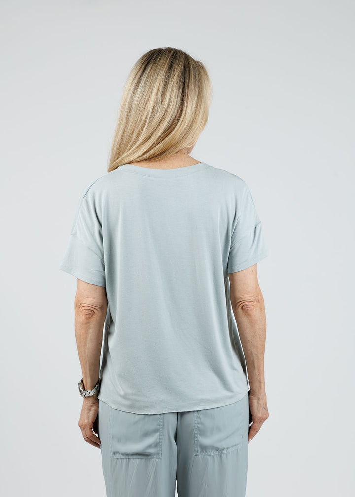 Lola & Sophie Grace V-Neck Hybrid Tee in Mineral available at Barbara Katz