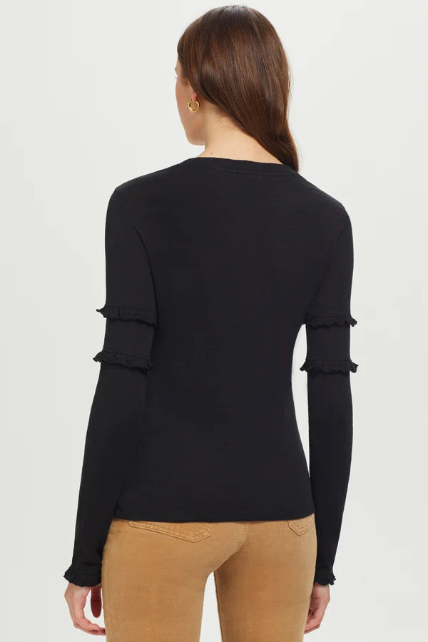 Goldie L/S SOFT RUFFLES TOP - BLACK