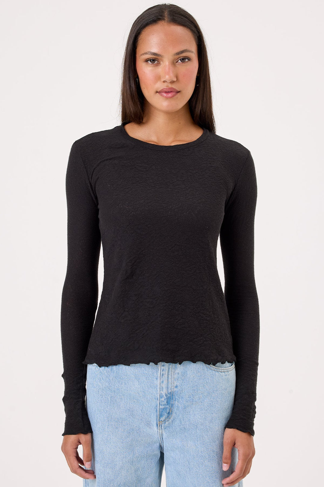 Goldie Love Story Jacquard Long Sleeve Tee in Black available at Barbara Katz