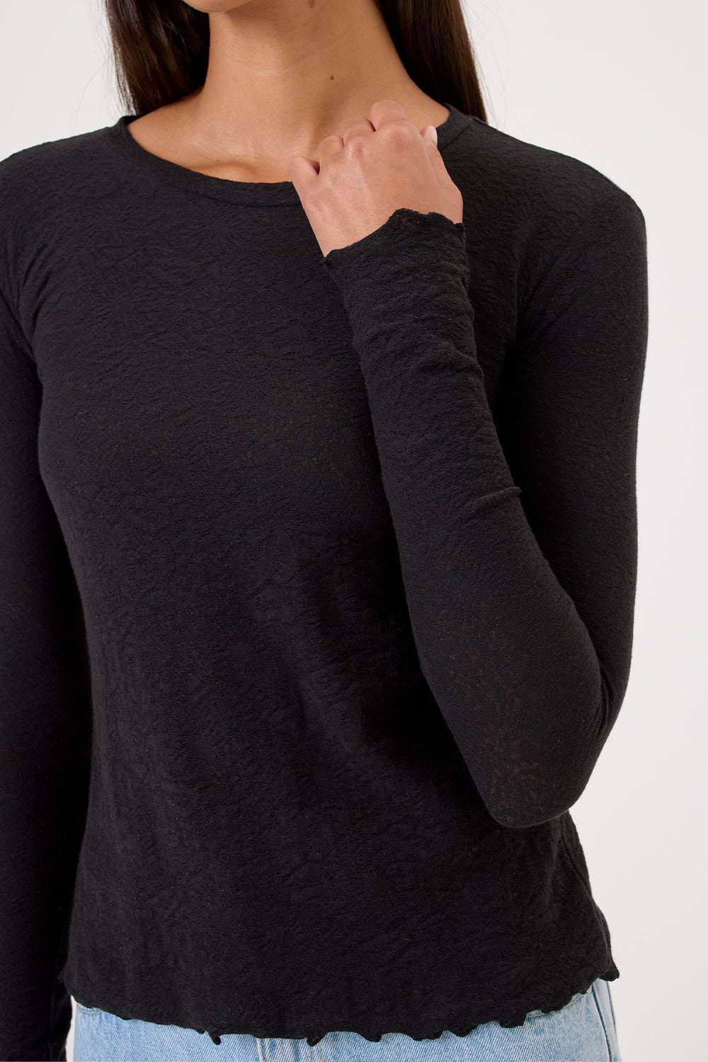 Goldie Love Story Jacquard Long Sleeve Tee in Black available at Barbara Katz