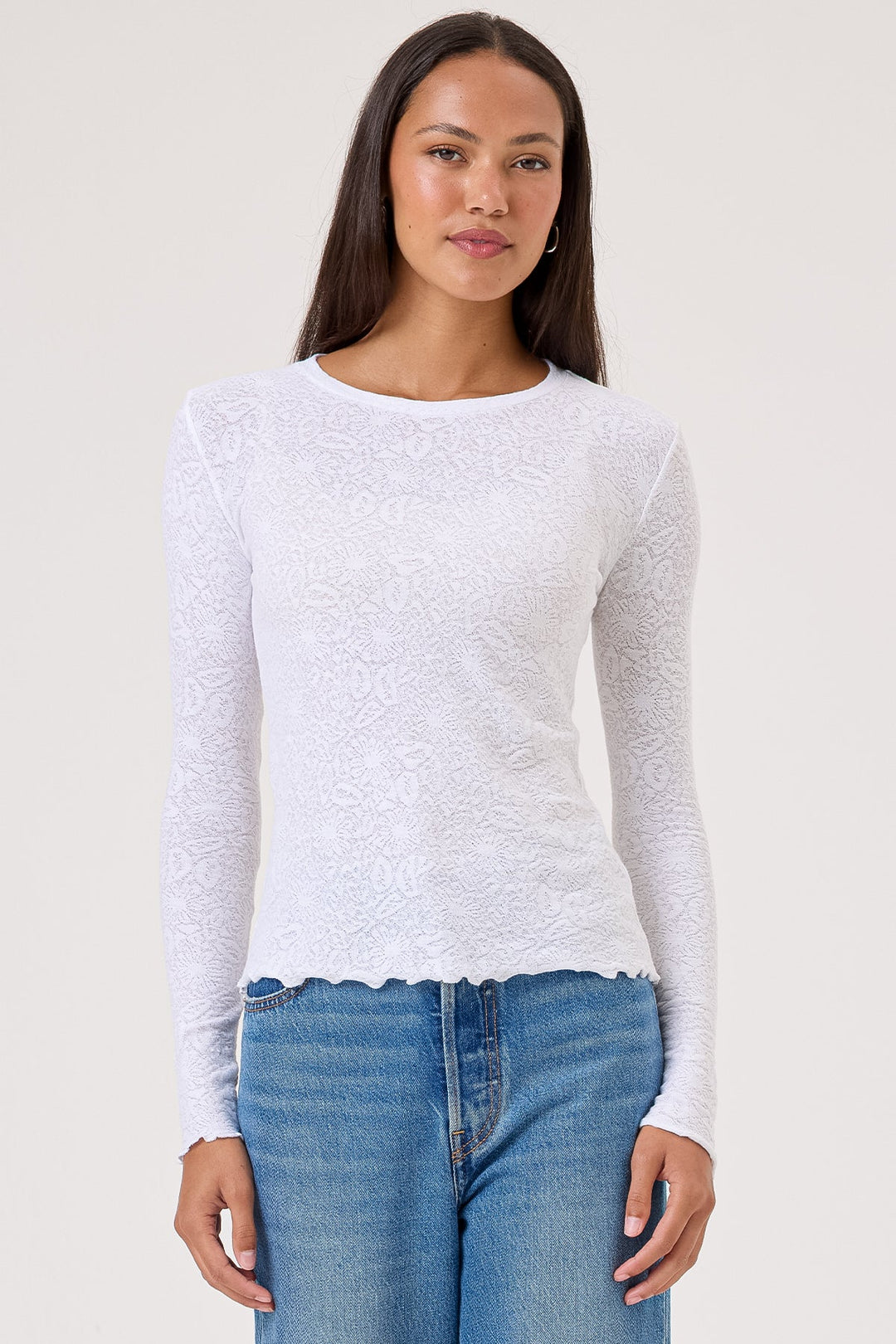 Goldie Love Story Jacquard Long Sleeve Tee in White available at Barbara Katz
